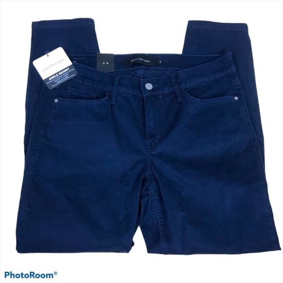 Calvin Klein Jeans Navy Bleu Straight Leg Cropped Ankle women Size 8 D31 - Picture 1 of 14